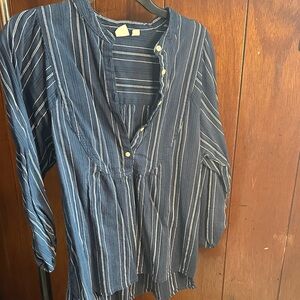 GAP Navy Blue Striped Peasant Blouse